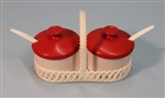 Vintage PLASTIC CONDIMENT WITH TRAY SET Red & White Plastic 1950s 1960s Dialene