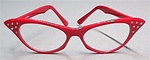 Retro, Red Cateyes with Rhinestones and Clear Lens